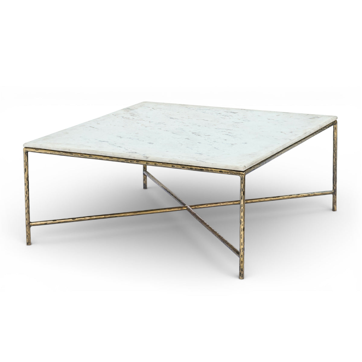 Valen White Genuine Marble And Iron Coffee Table in white marble and dark bronze iron, primary product view