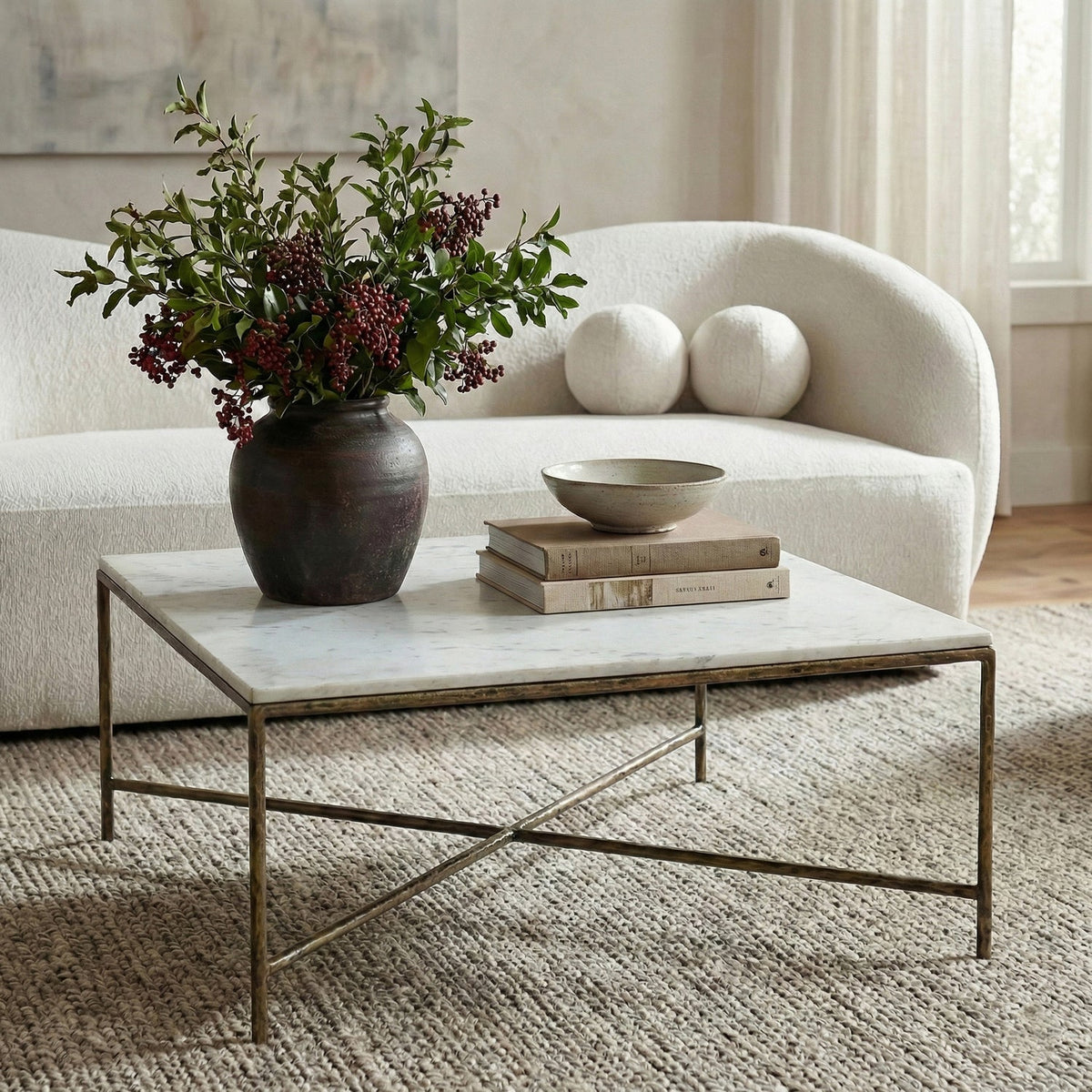 Valen White Genuine Marble And Iron Coffee Table