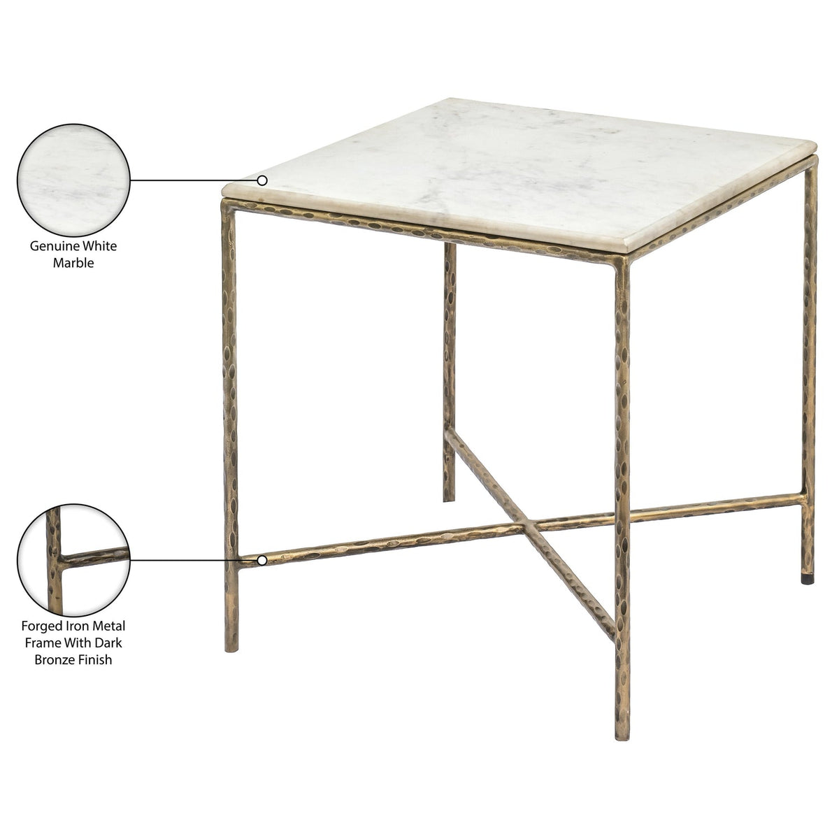 Valen White Genuine Marble And Iron End Table Set of 2