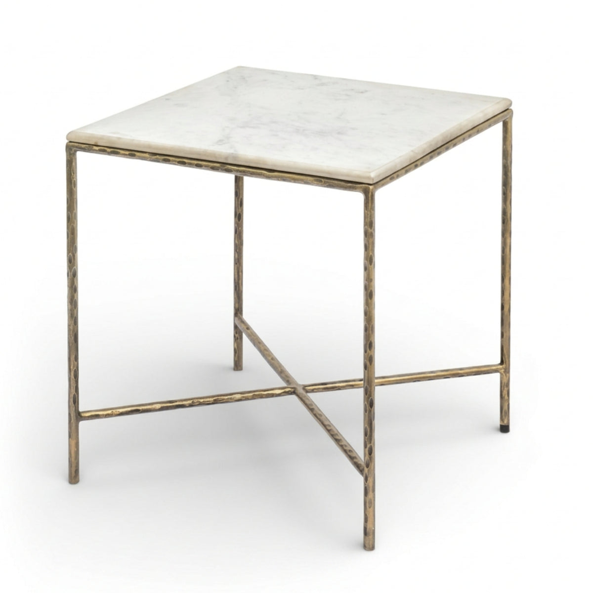 Valen White Genuine Marble And Iron End Table in white marble and dark bronze iron, primary product view