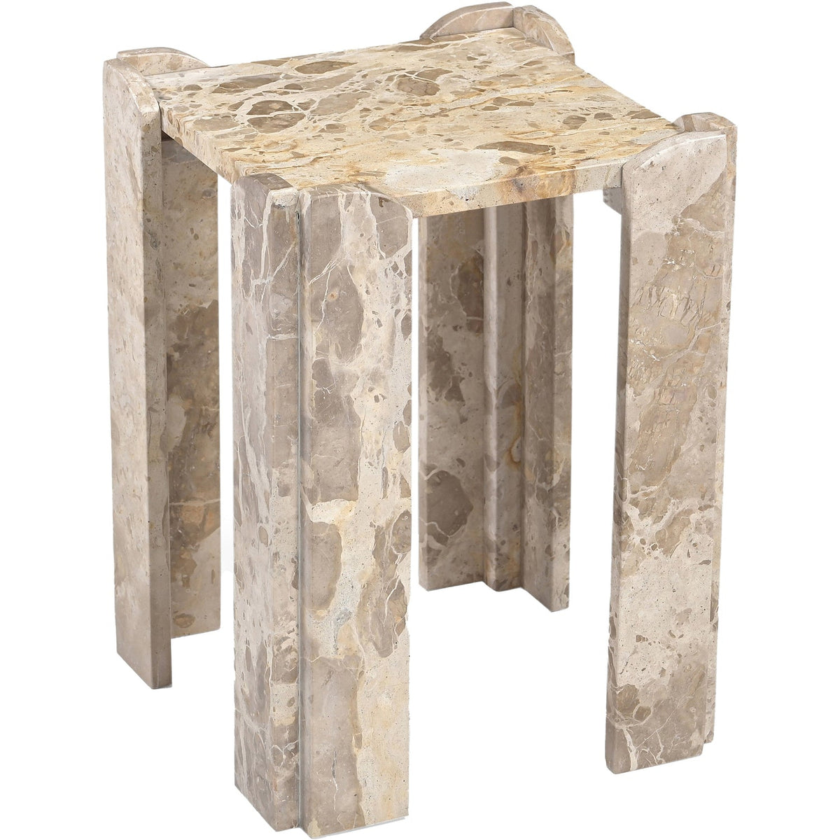 Ravello Beige Genuine Marble End Side Table Set of 2
