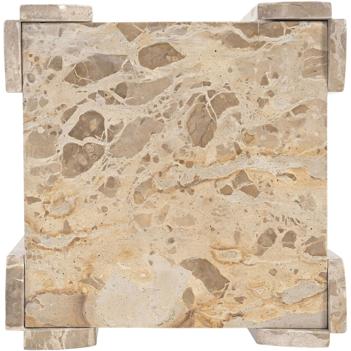 Ravello Beige Genuine Marble End Side Table Set of 2