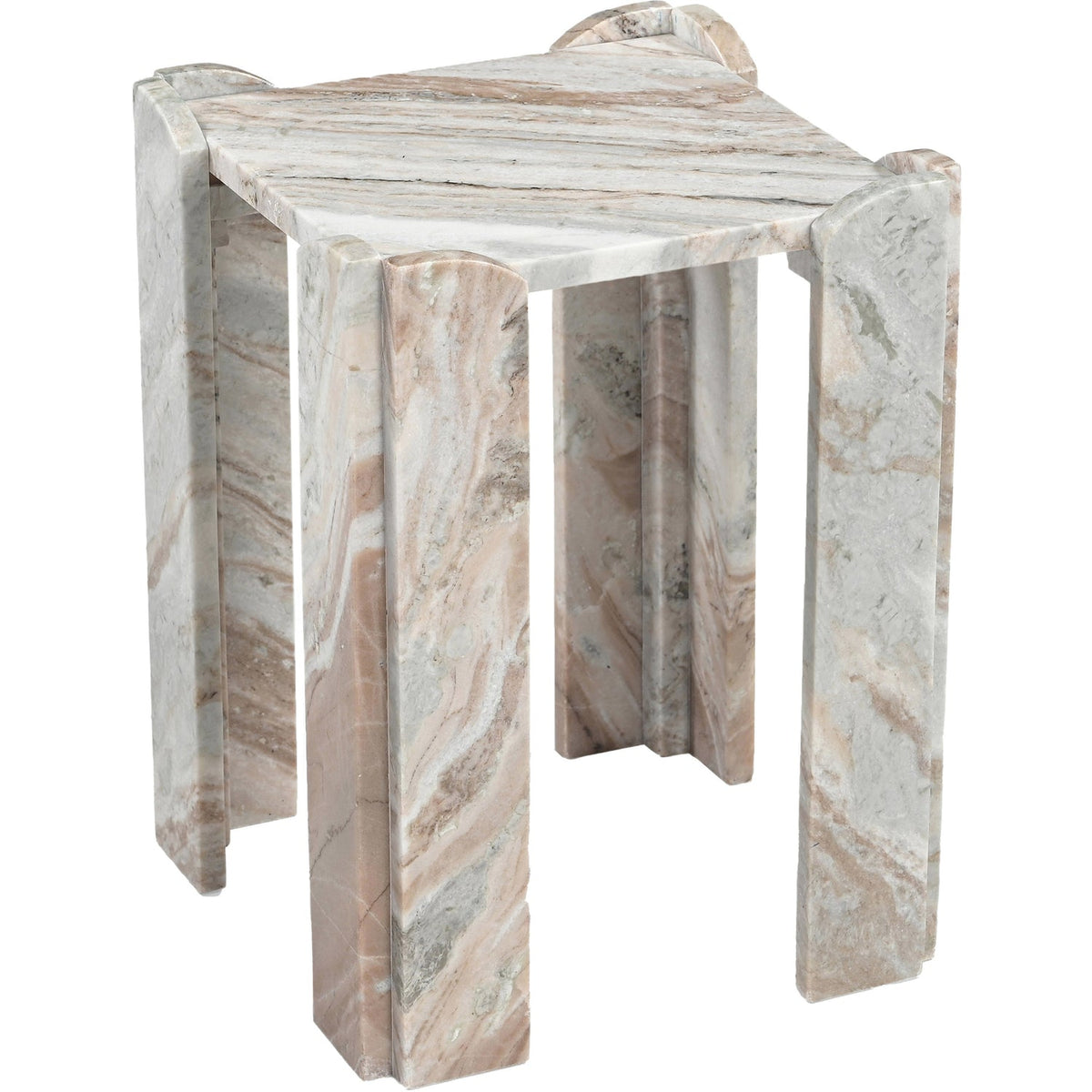 Ravello Brown Genuine Marble End Side Table Set of 2