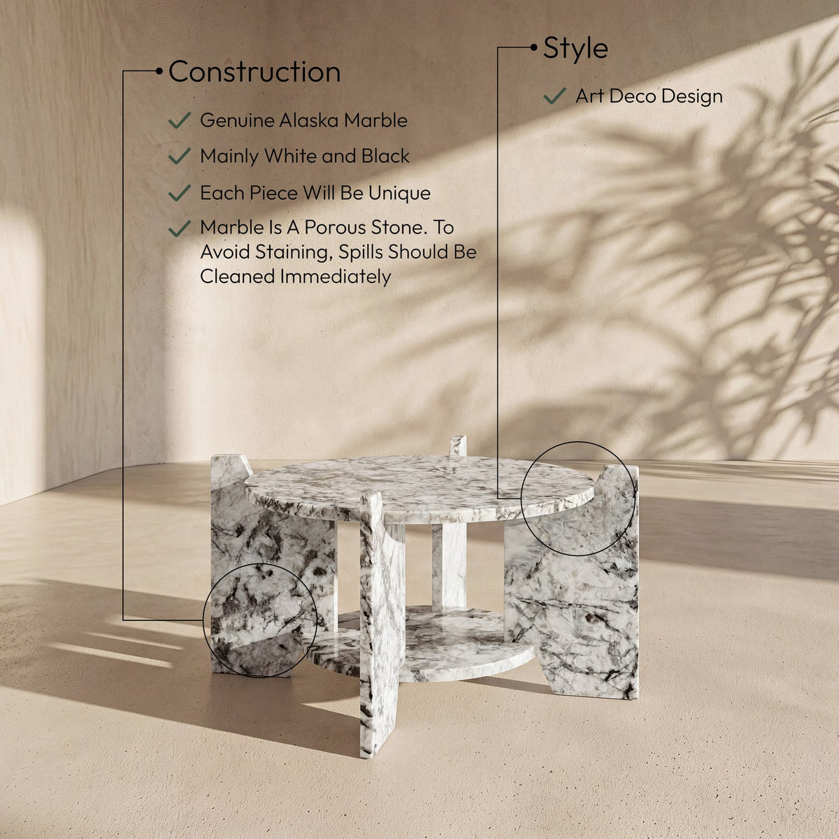 Soriano Alaska Genuine Marble Coffee Table