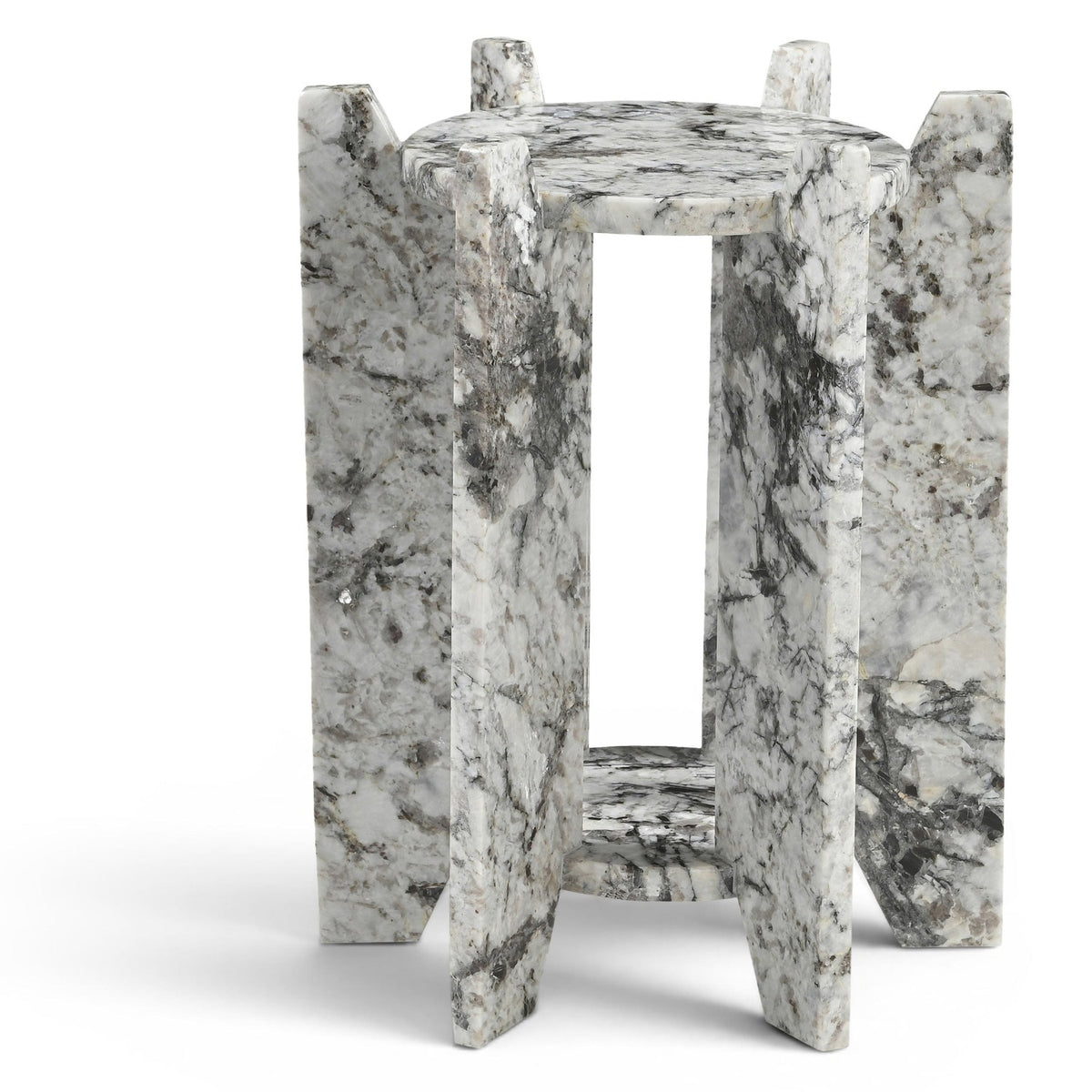 Soriano Alaska Genuine Marble End / Side Table in white and black Alaska marble, primary product view
