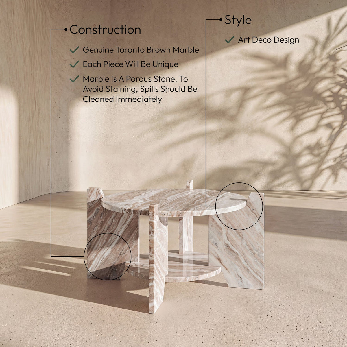 Soriano Brown Genuine Marble Coffee Table