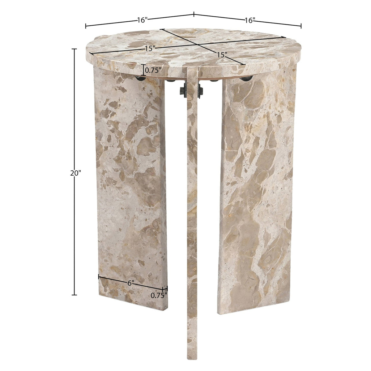 Vernazza Beige Genuine Marble End Side Table Set of 2
