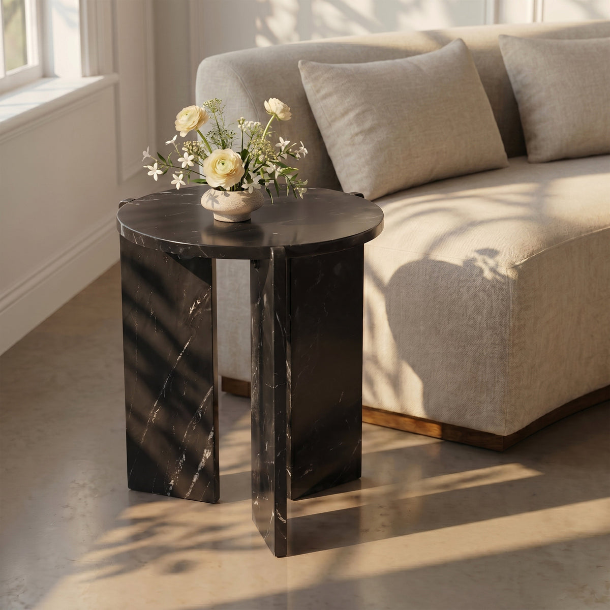 Vernazza Black Genuine Marble End Side Table Set of 2