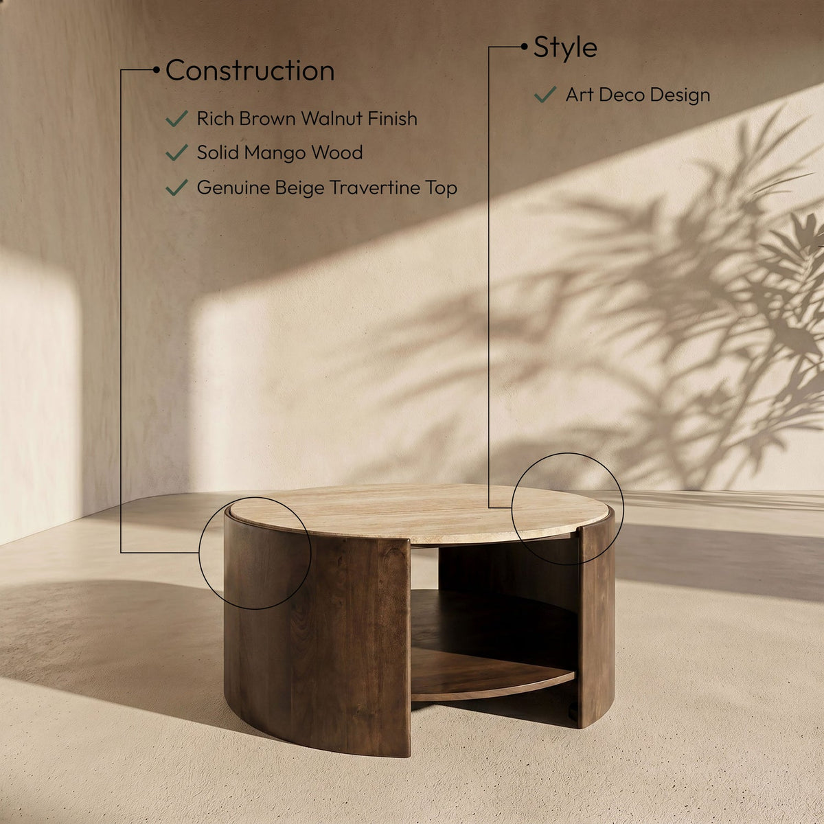 Solstice Brown Travertine And Mango Wood Coffee Table