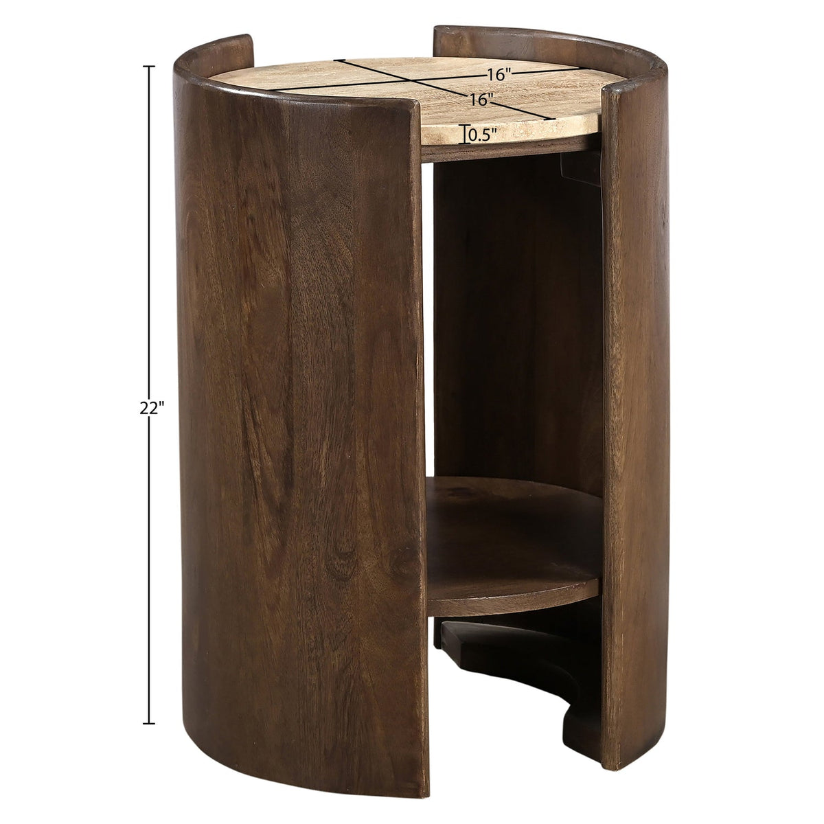 Solstice Brown Travertine And Mango Wood End Table Set of 2