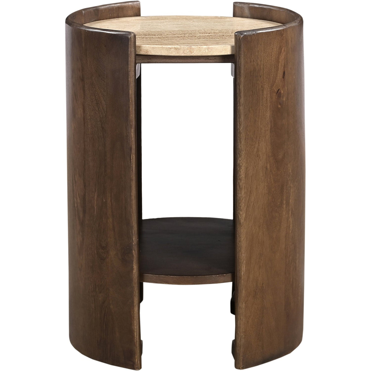Solstice Brown Travertine And Mango Wood End Table Set of 2