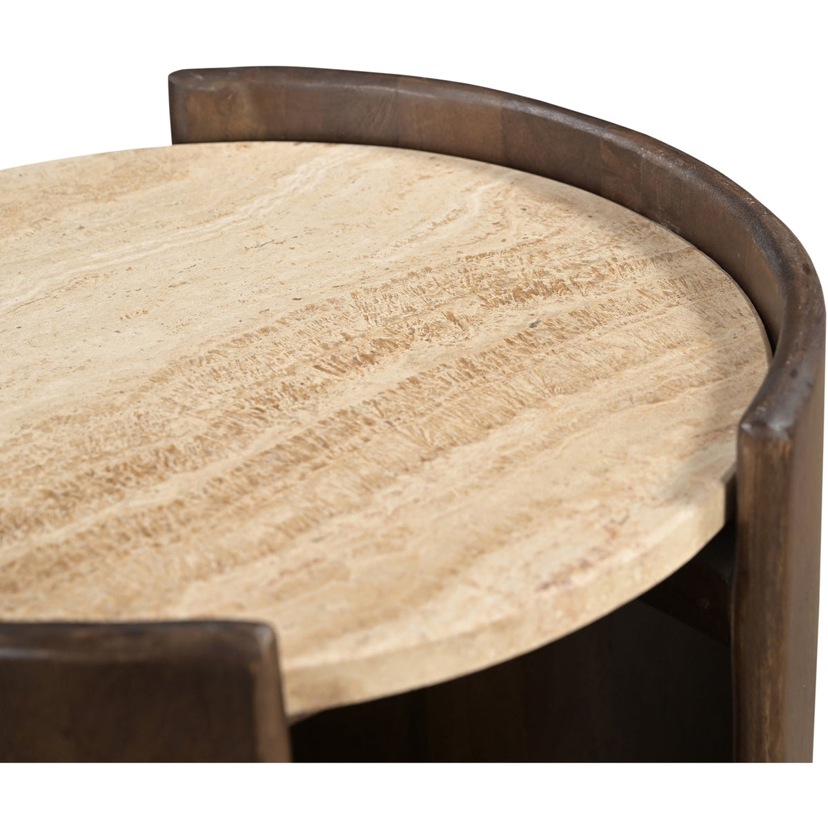 Solstice Brown Travertine And Mango Wood End Table Set of 2