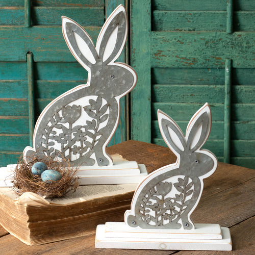 Bunnies Wooden Sculpture Set of 2