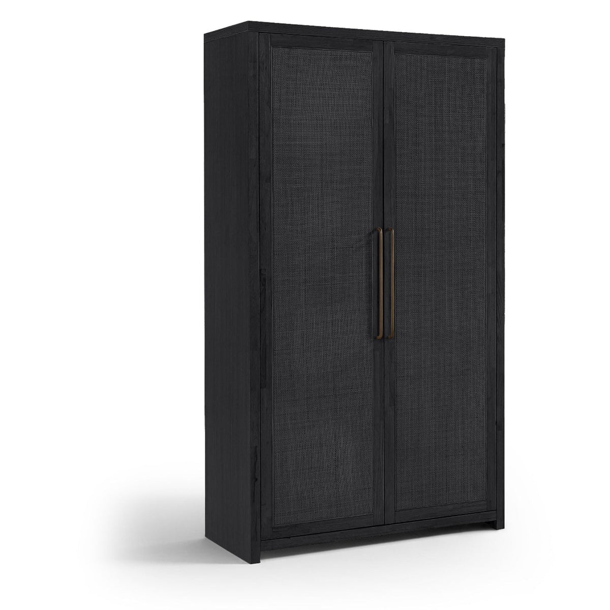Vana Black Cane And Solid Wood Storage Cabinet in black oak veneer with cane, primary product view