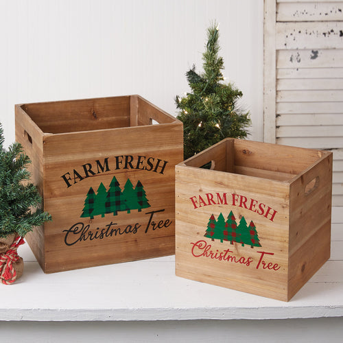 Farm Fresh Christmas Tree Wooden Box Set of 2