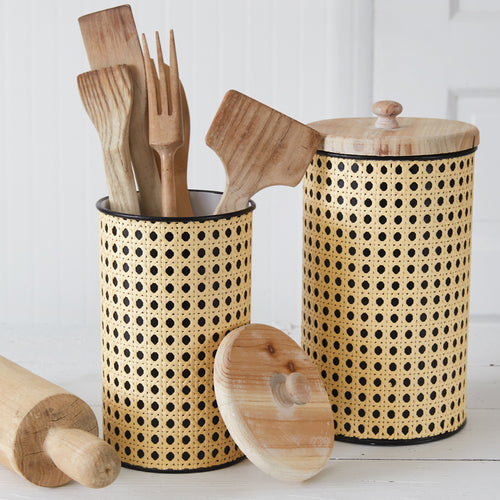 Open Weave Cane Container Set of 2