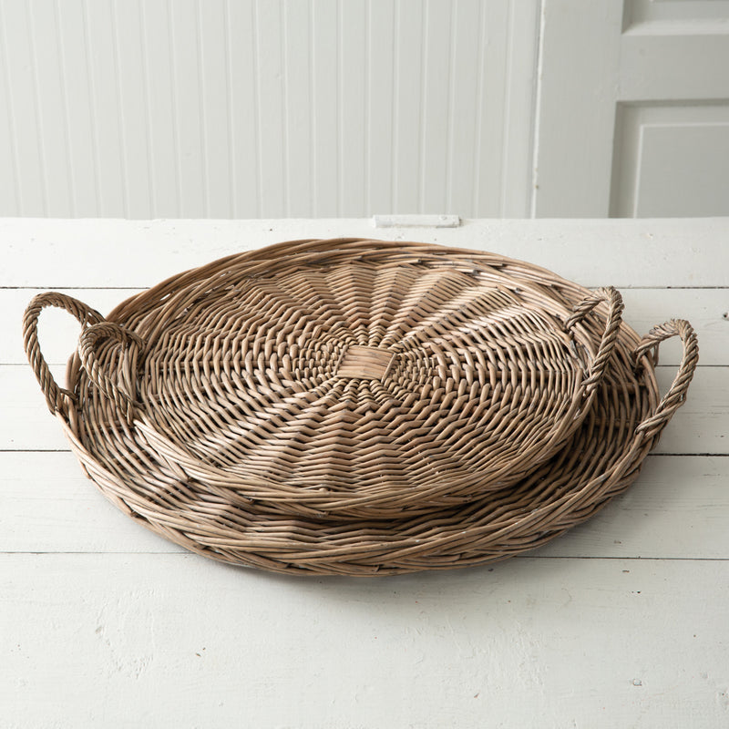 Round Wicker Large Tray Set of 2