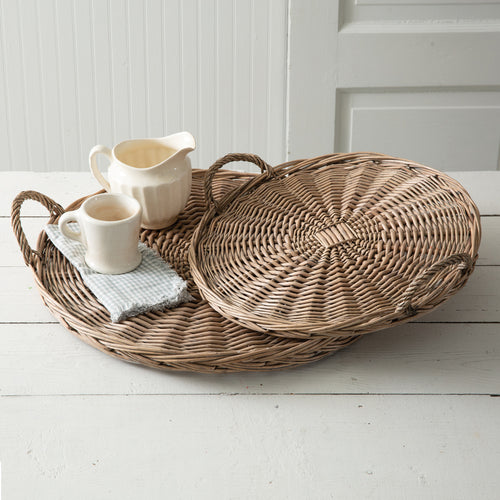 Round Wicker Large Tray Set of 2