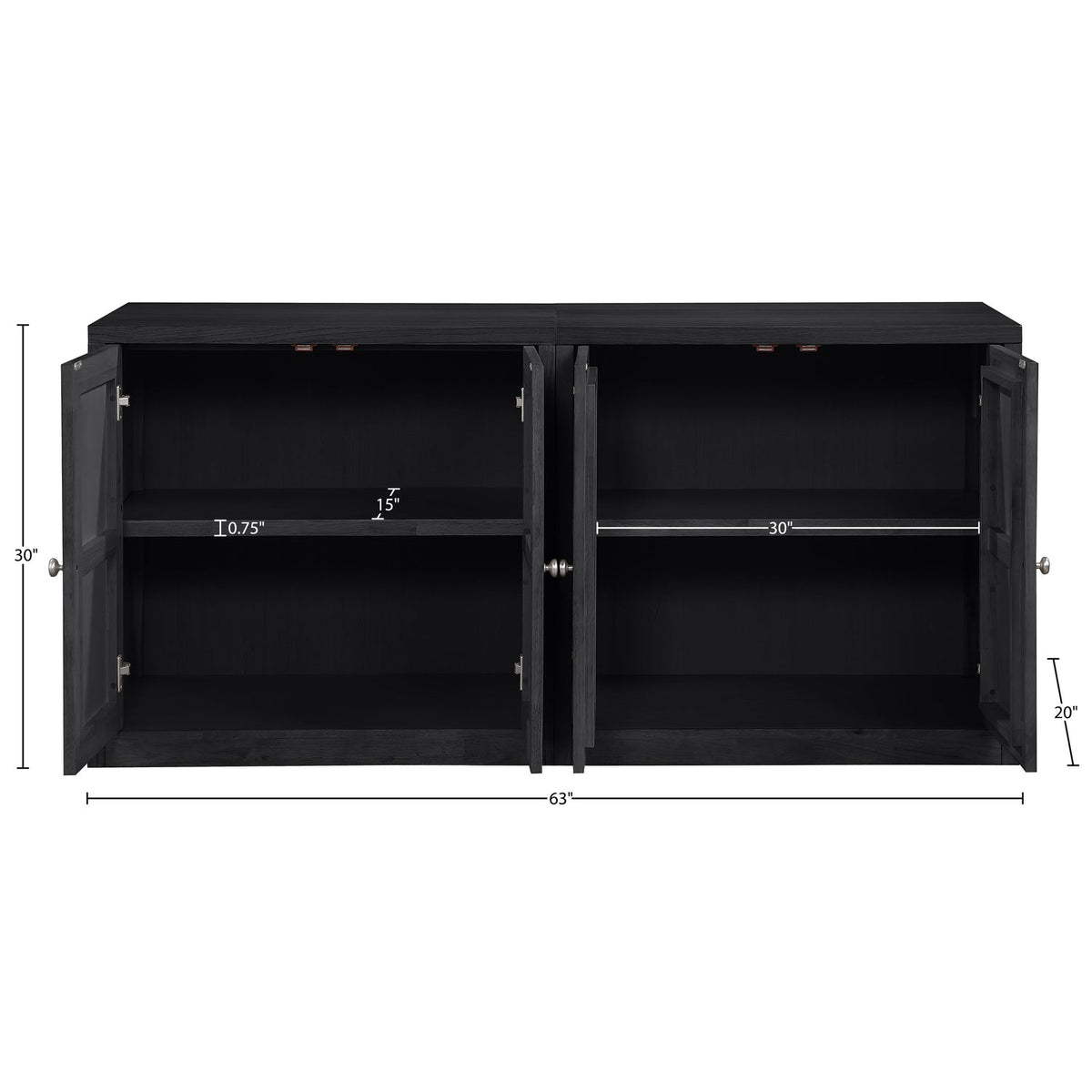 Vero Black Cane Solid Wood And Oak Veneer 2 Piece Sideboard/Buffet