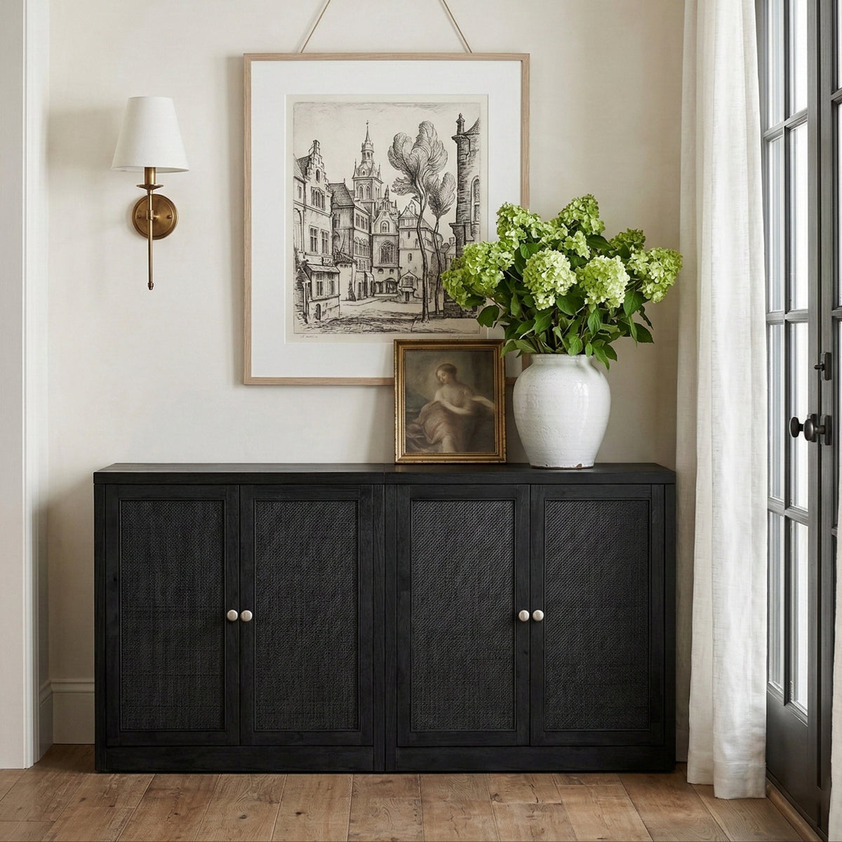 Vero Black Cane Solid Wood And Oak Veneer 2Piece Sideboard/Buffet
