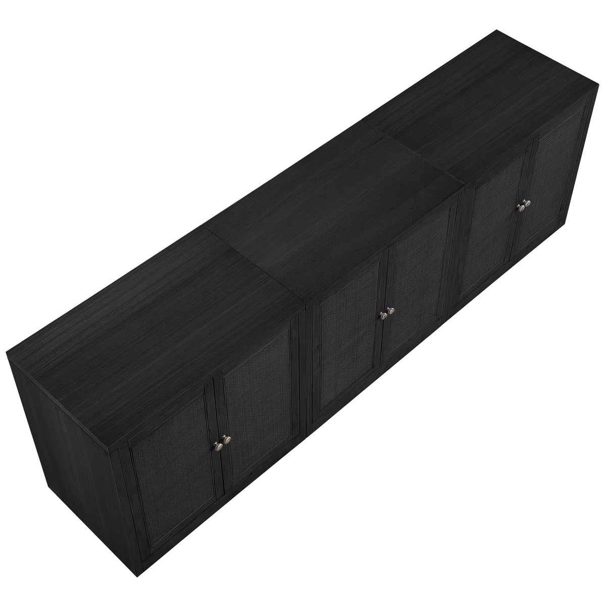 Vero Black Cane Solid Wood And Oak Veneer 3 Piece Sideboard/Buffet
