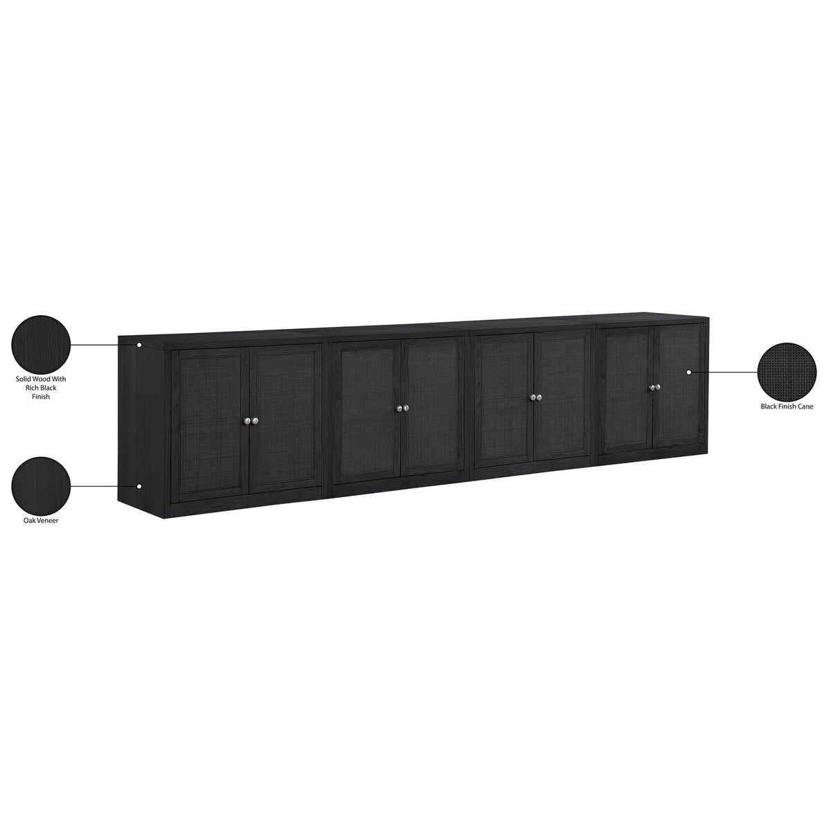Vero Black Cane Solid Wood And Oak Veneer 4 Piece Sideboard/Buffet