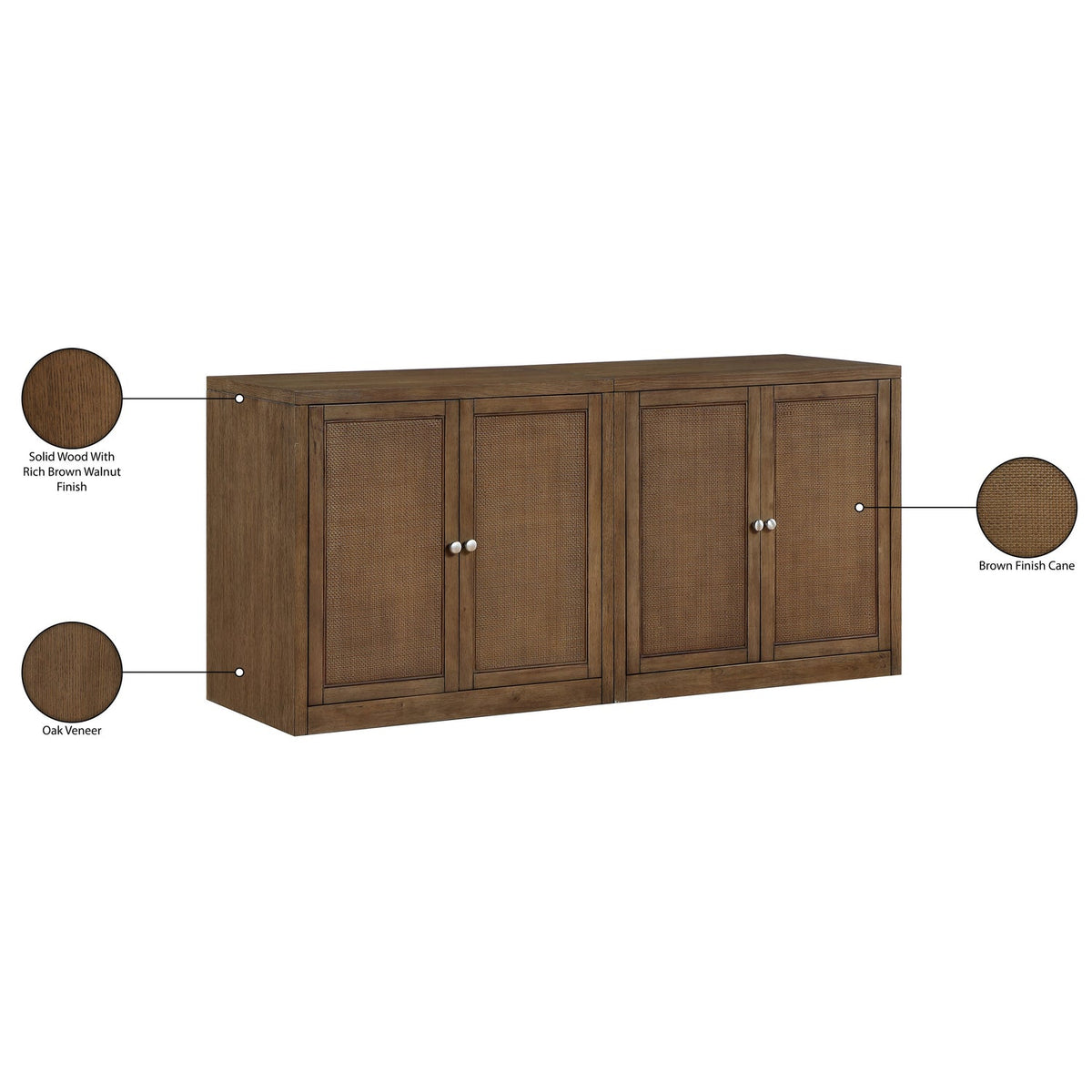 Vero Brown Cane Solid Wood And Oak Veneer 2 Piece Sideboard/Buffet