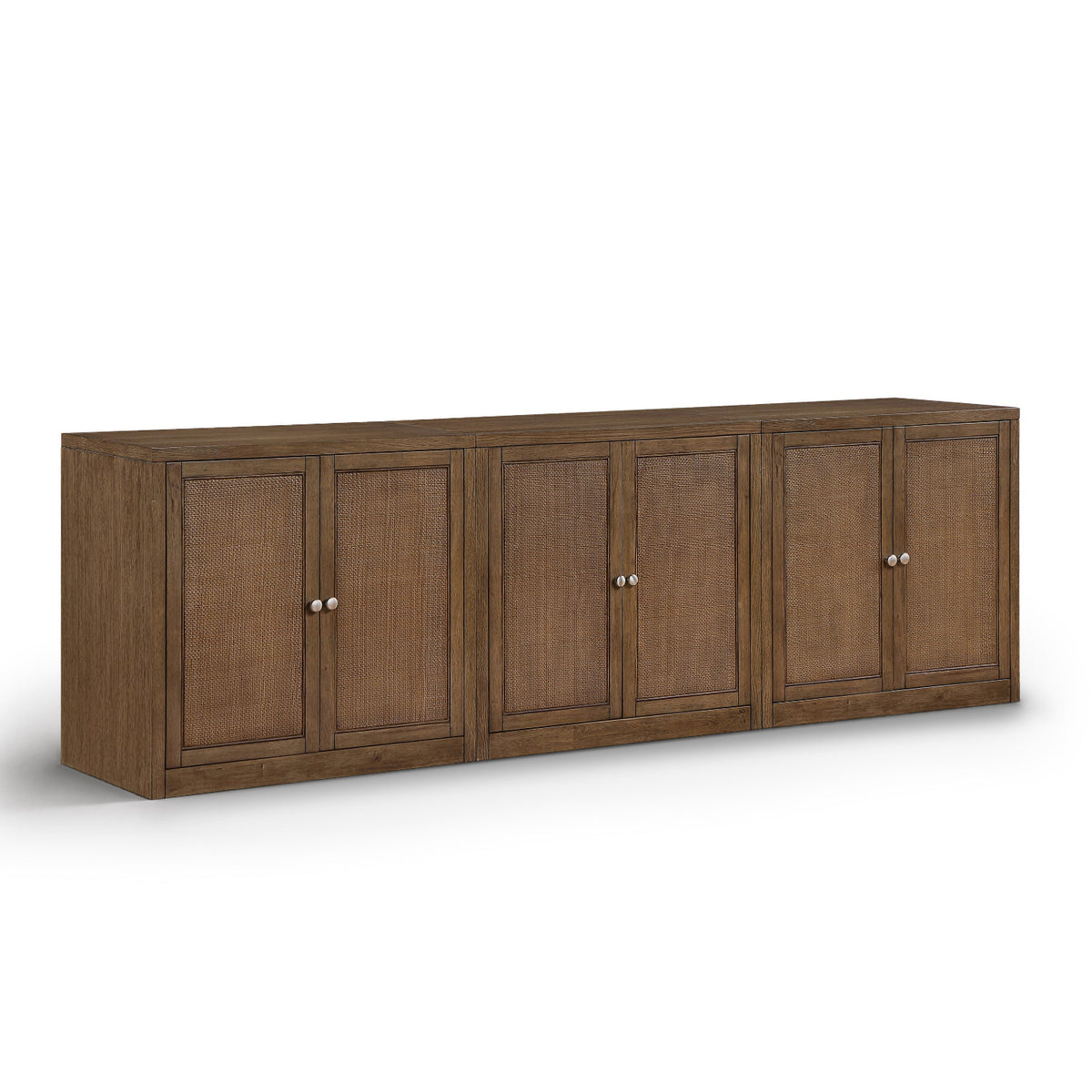 Vero Brown Cane, Solid Wood And Oak Veneer 3pc. Sideboard/Buffet in brown walnut oak veneer and cane, primary product view