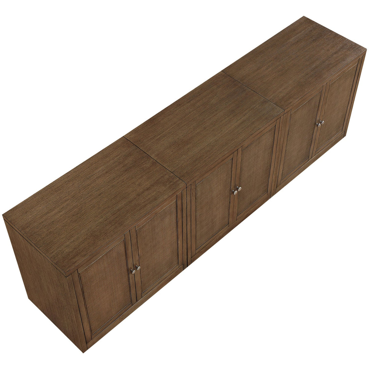 Vero Brown Cane Solid Wood And Oak Veneer 3 Piece Sideboard/Buffet