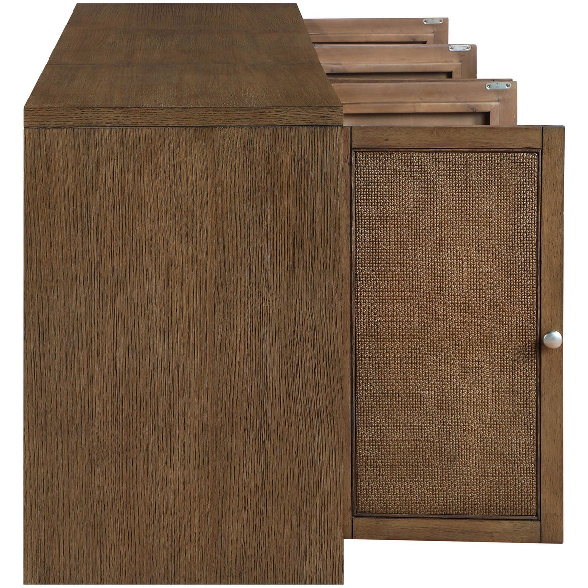 Vero Brown Cane Solid Wood And Oak Veneer 3 Piece Sideboard/Buffet