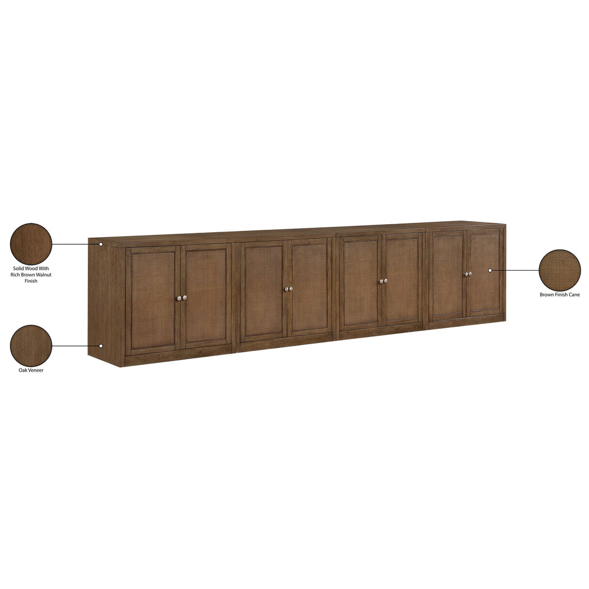 Vero Brown Cane Solid Wood And Oak Veneer 4 Piece Sideboard/Buffet
