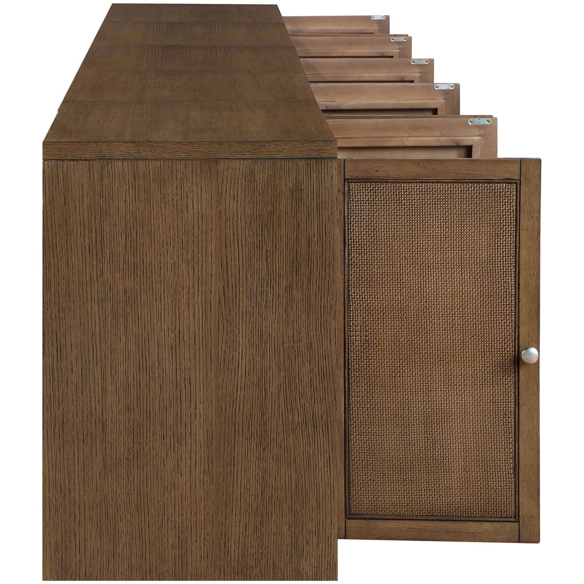 Vero Brown Cane Solid Wood And Oak Veneer 5 Piece Sideboard/Buffet