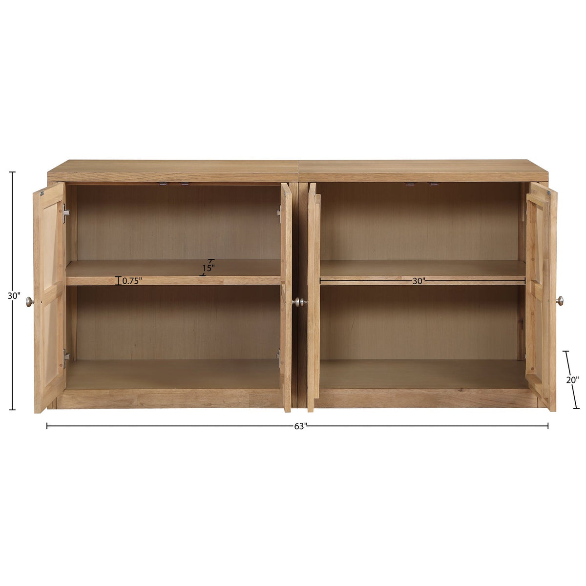 Vero Natural Cane Solid Wood And Oak Veneer 2 Piece Sideboard/Buffet
