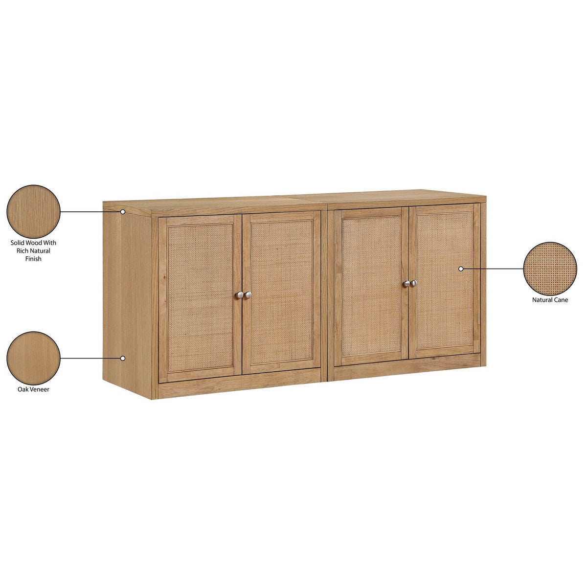 Vero Natural Cane Solid Wood And Oak Veneer 2 Piece Sideboard/Buffet