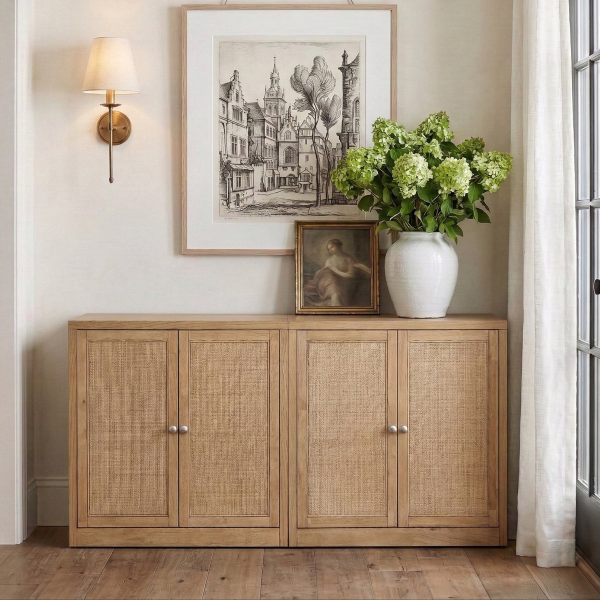 Vero Natural Cane Solid Wood And Oak Veneer 2Piece Sideboard/Buffet
