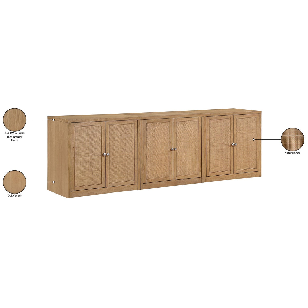 Vero Natural Cane Solid Wood And Oak Veneer 3 Piece Sideboard/Buffet