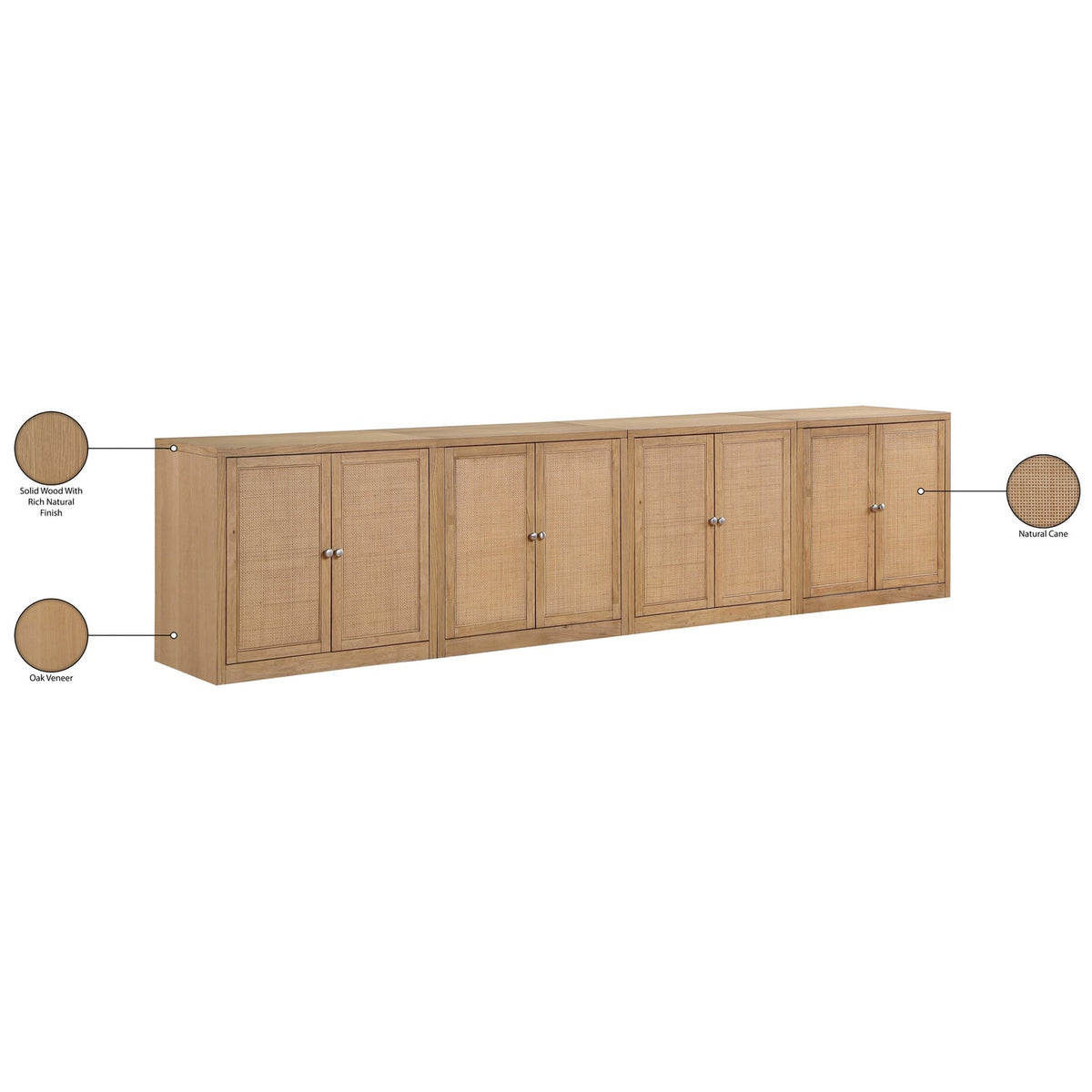 Vero Natural Cane Solid Wood And Oak Veneer 4 Piece Sideboard/Buffet