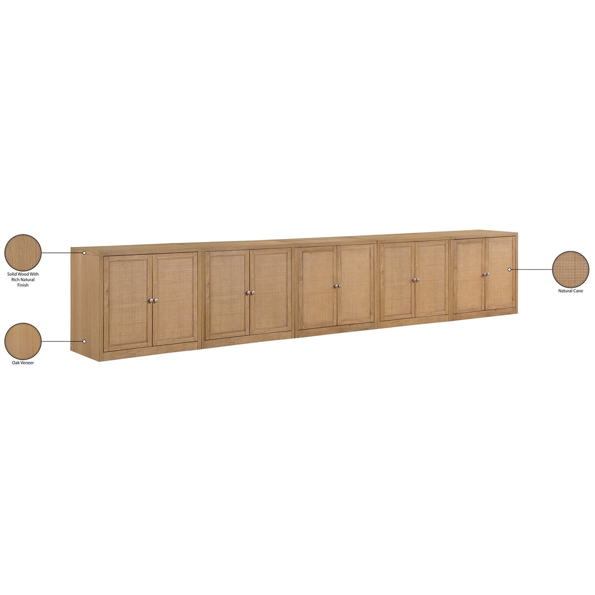 Vero Natural Cane Solid Wood And Oak Veneer 5 Piece Sideboard/Buffet