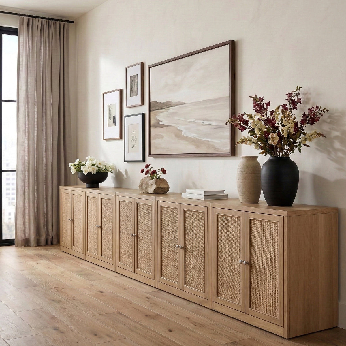 Vero Natural Cane Solid Wood And Oak Veneer 5 Piece Sideboard/Buffet