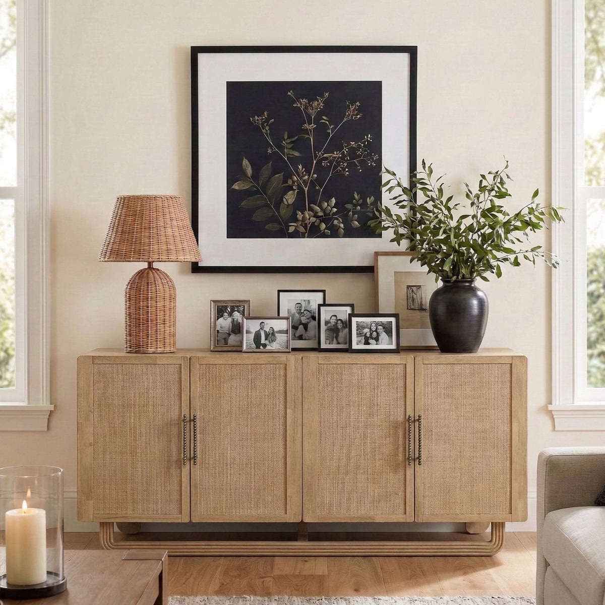 Sova Natural Cane Solid Wood And Oak Veneer Sideboard/Buffet