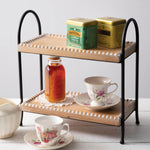 Two-Tier Beaded Wood and Metal Tray