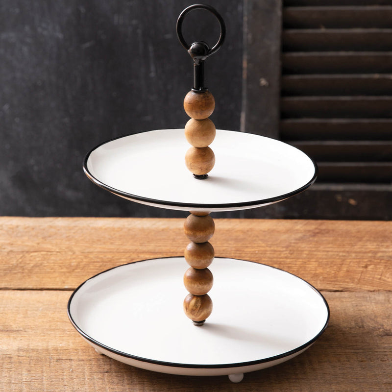 Wood Beads and Metal Two-Tier Tray