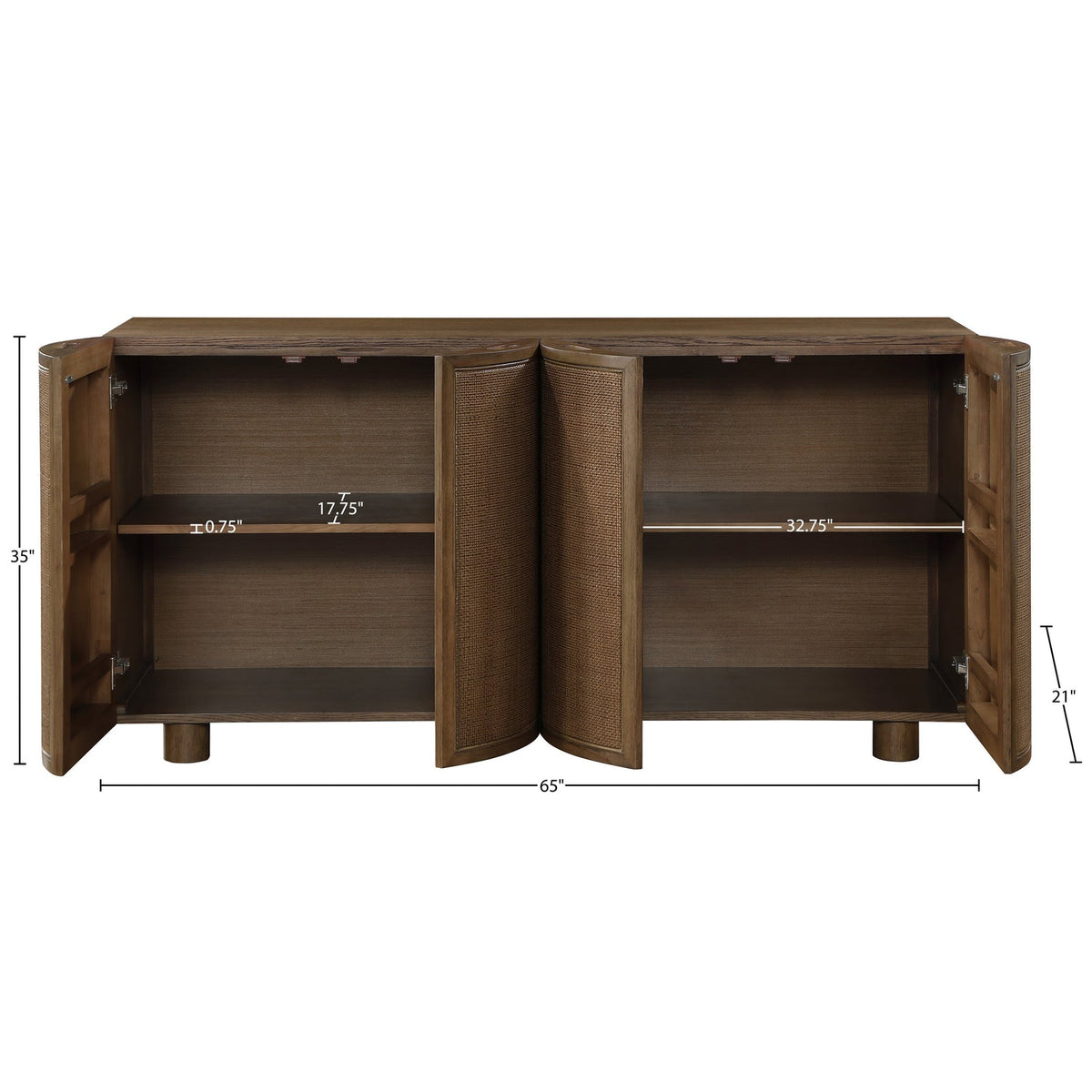 Norin Brown Cane Solid Wood And Oak Veneer Sideboard/Buffet