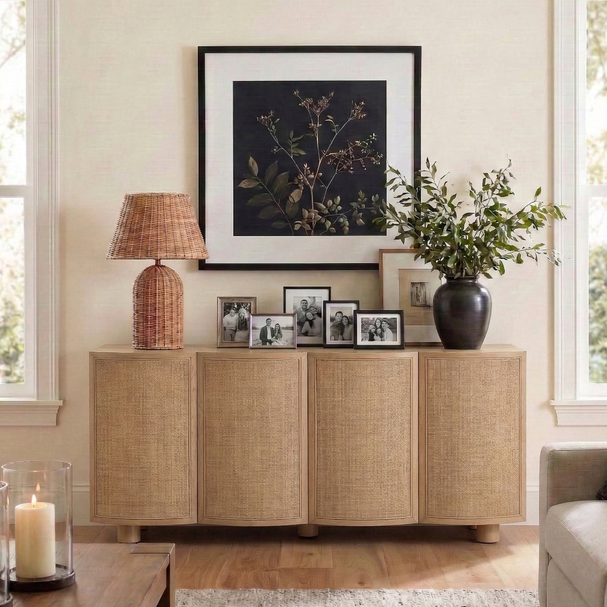Norin Natural Cane Solid Wood And Oak Veneer Sideboard/Buffet