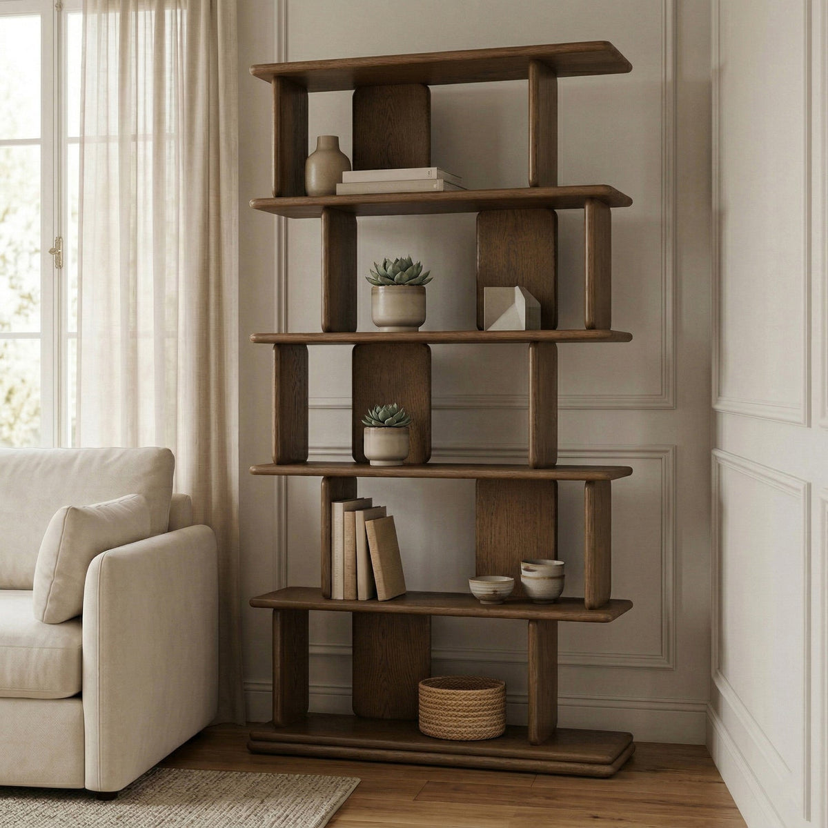 Nexa Brown Solid Wood And Oak Veneer Bookcase