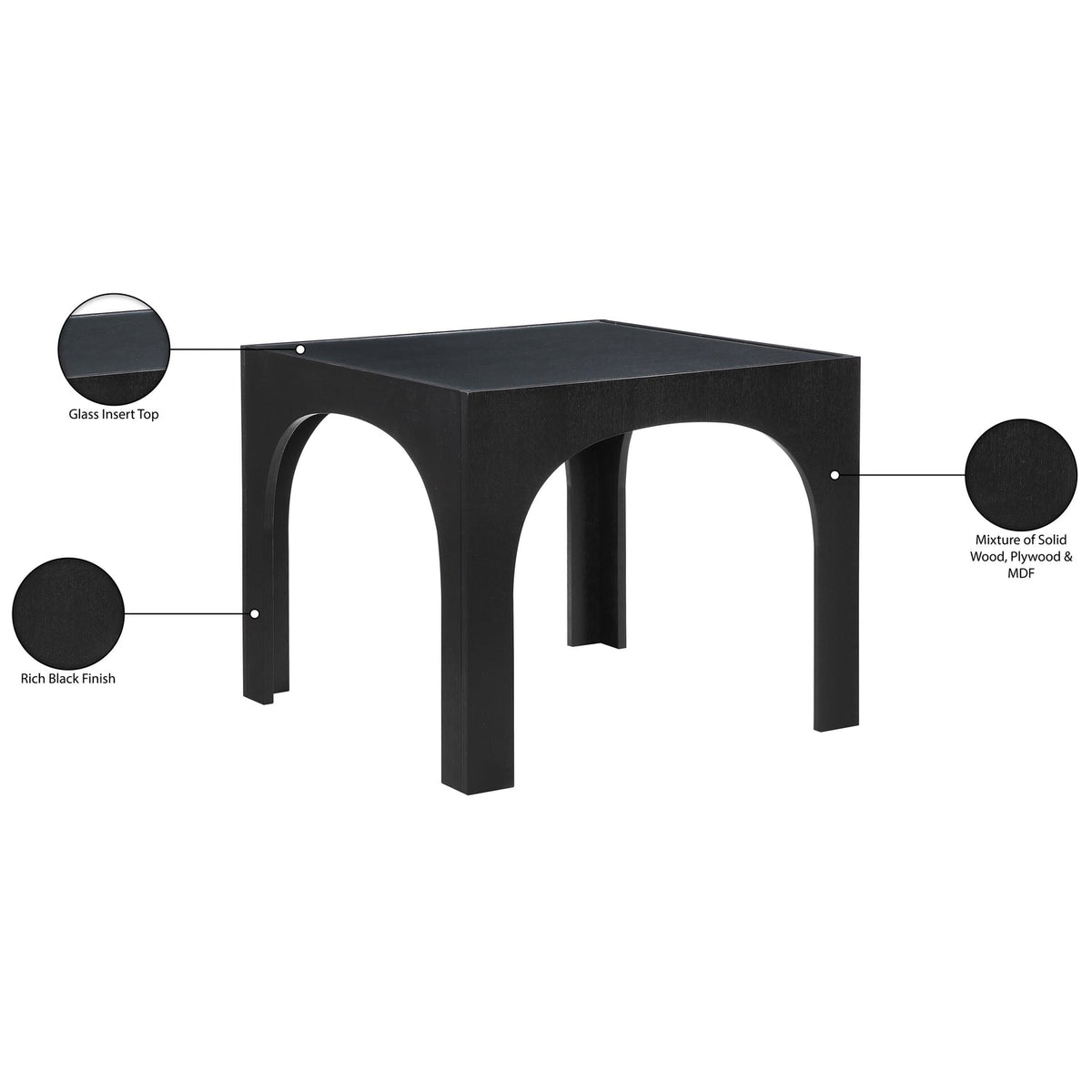 Waldorf 36.25in Black Tempered Glass Top Dining Table