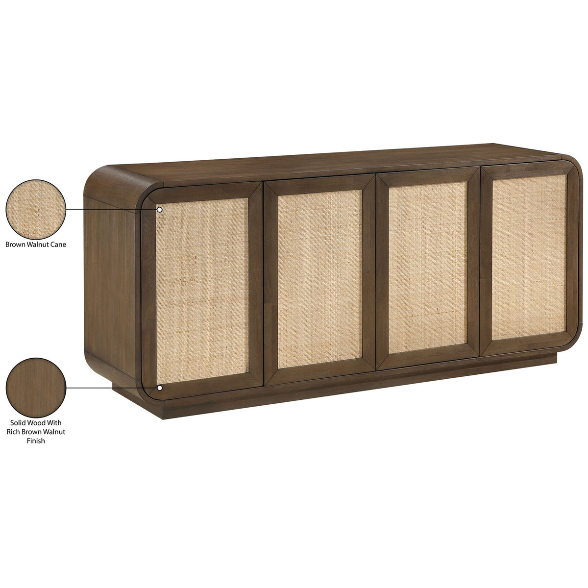 Windsor Brown Solid Wood And Brown Cane Sideboard Buffet
