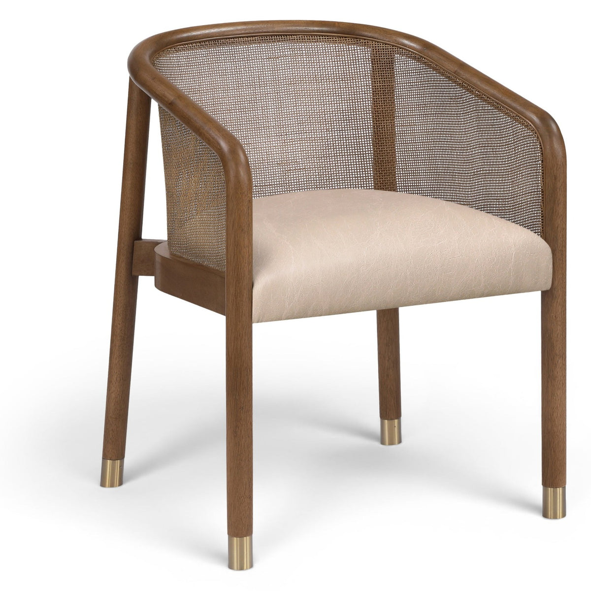Sylvan Beige Vegan Leather Upholstered Dining Chair, Set of 2 in beige leather, walnut finish, primary product view