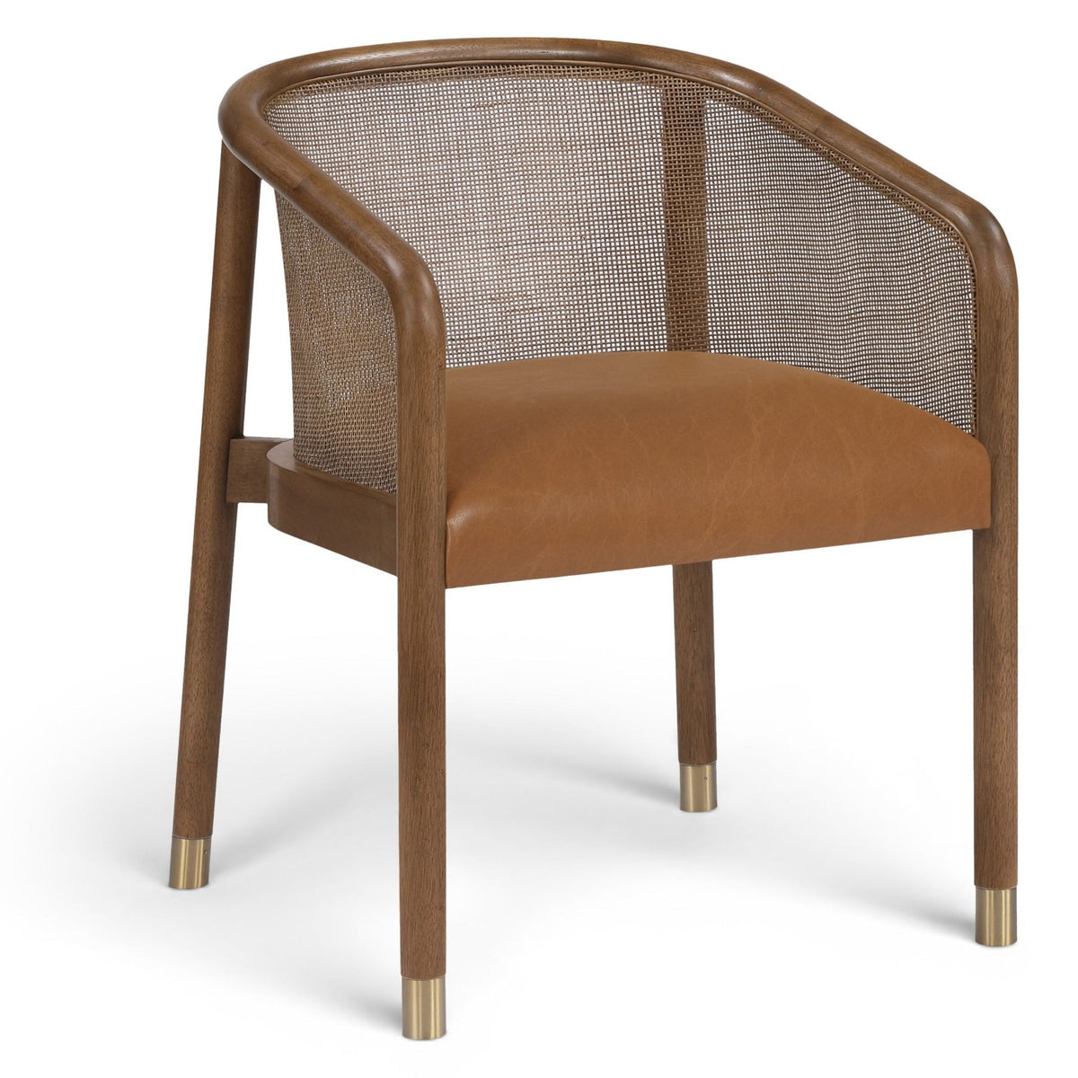 Sylvan Cognac Vegan Leather Upholstered Dining Chair, Set of 2 in cognac leather, walnut finish, primary product view
