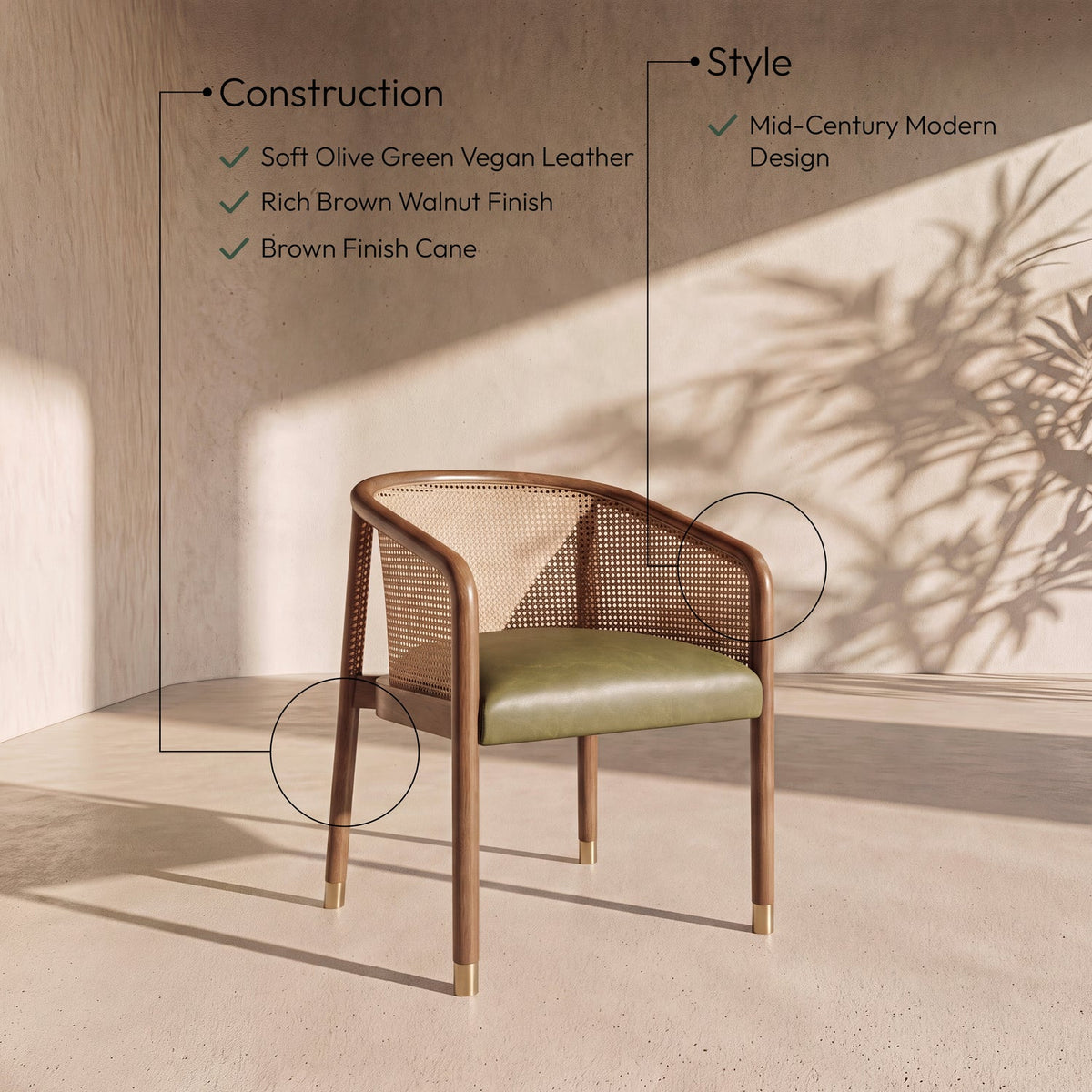 Sylvan Olive Vegan Leather Upholstered Dining Chair Set of 2